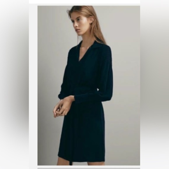 Massimo Dutti Tie Detail Navy Blue Dress Size 6 NWT - Picture 8 of 8